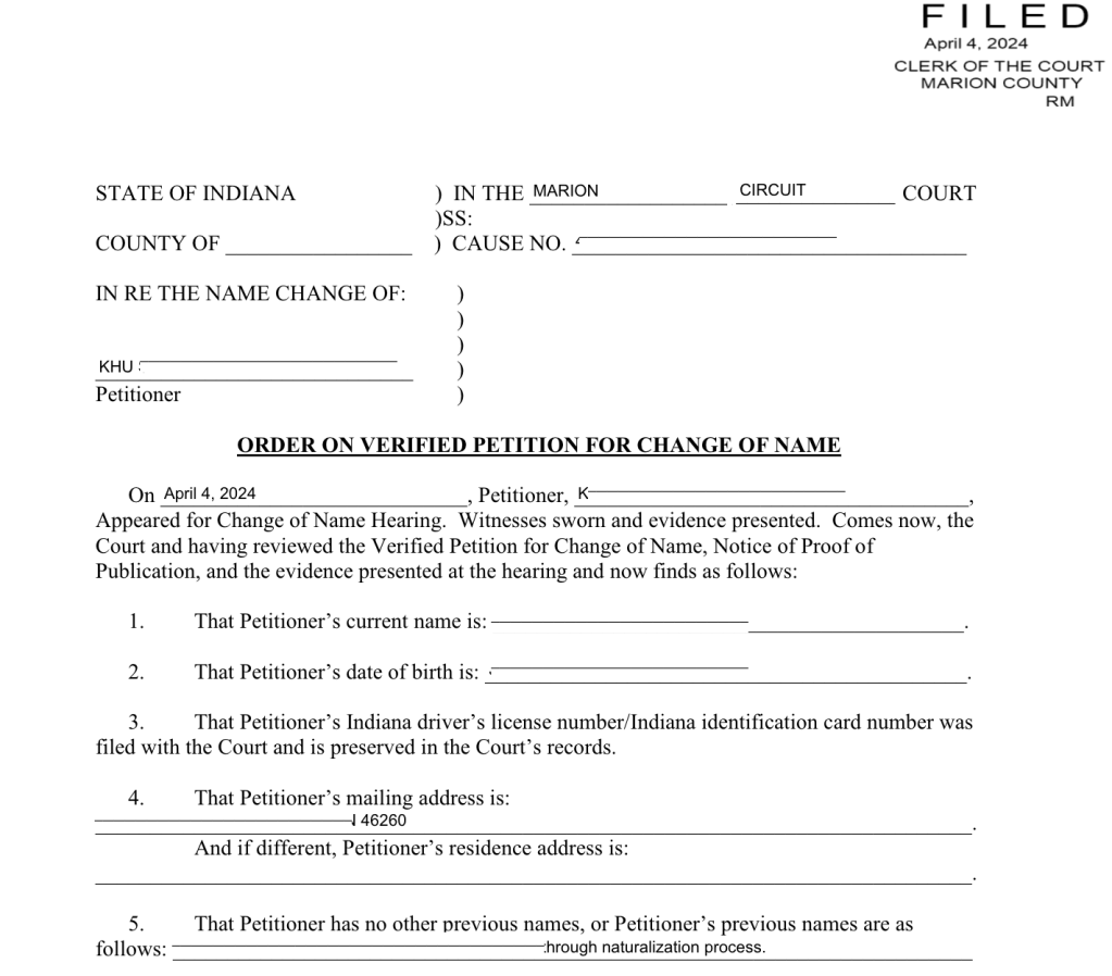 နာမည်ပြောင်းချင်လား - အင်ဒီယားနားပြည်နယ်မှာနေထိုင်တဲ့လူကြီးမင်းတစ်ယောက်အတွက် တရးရုံးနှင့် သူ့နာမည်ကို ၃လအတွင်းမှာပဲ ပြောင်းပေးနိုင်ခဲ့ပြီ  - we shadaw journal are able to help change this gentleman's legal name in the court in indianapolis indiana 
